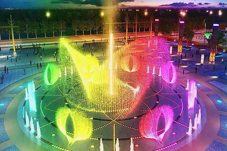 搖擺式噴泉水面的空間作用運用水體，可以起到擴大空間的效果