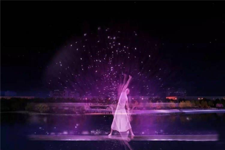 水幕噴泉水型隨著音樂節奏變換，為城市的人們在夜間增添一份美輪美奐的視覺和聽覺的盛宴